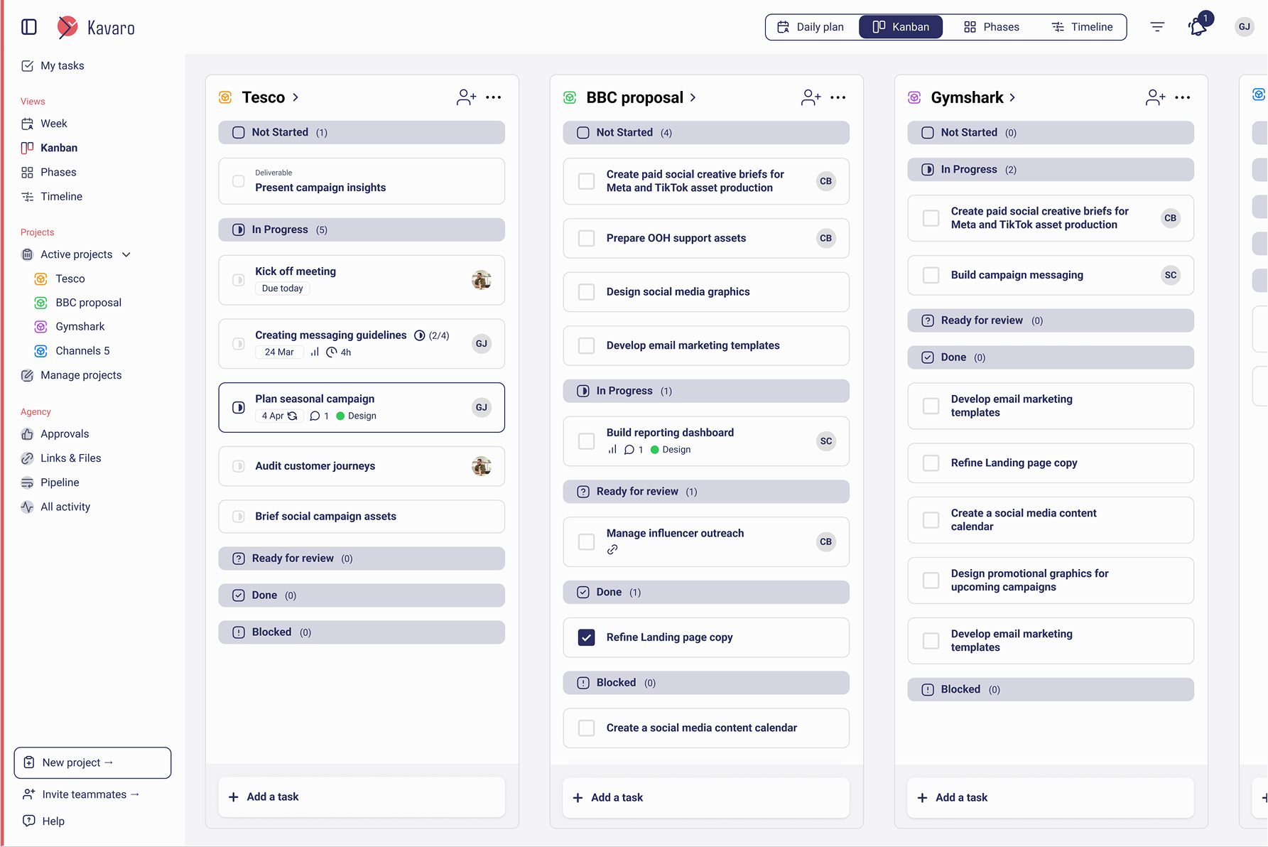 Kavaro Kanban board